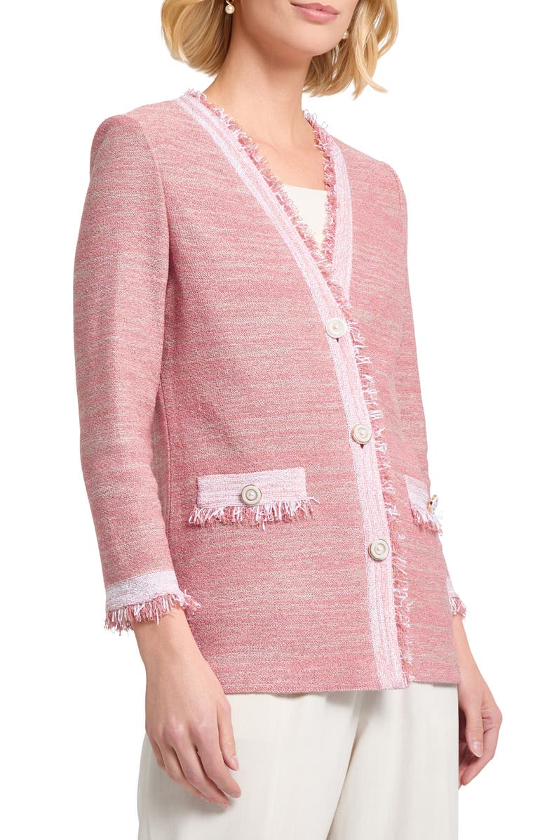 Misook Heritage Fringe Trim Melange Jacket, Alternate, color, Honey Suckle/ Charmeuse