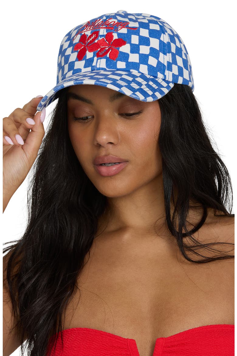 Embroidered Checkerboard Twill Baseball Cap, Alternate, color, TRUE BLUE