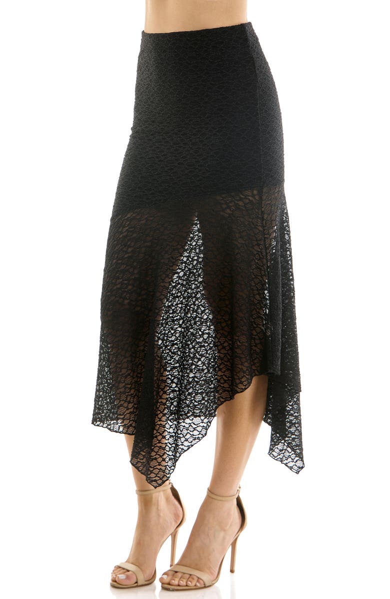 Urban Social Lace Seamed Bias Cut Midi Skirt, Alternate, color, Black