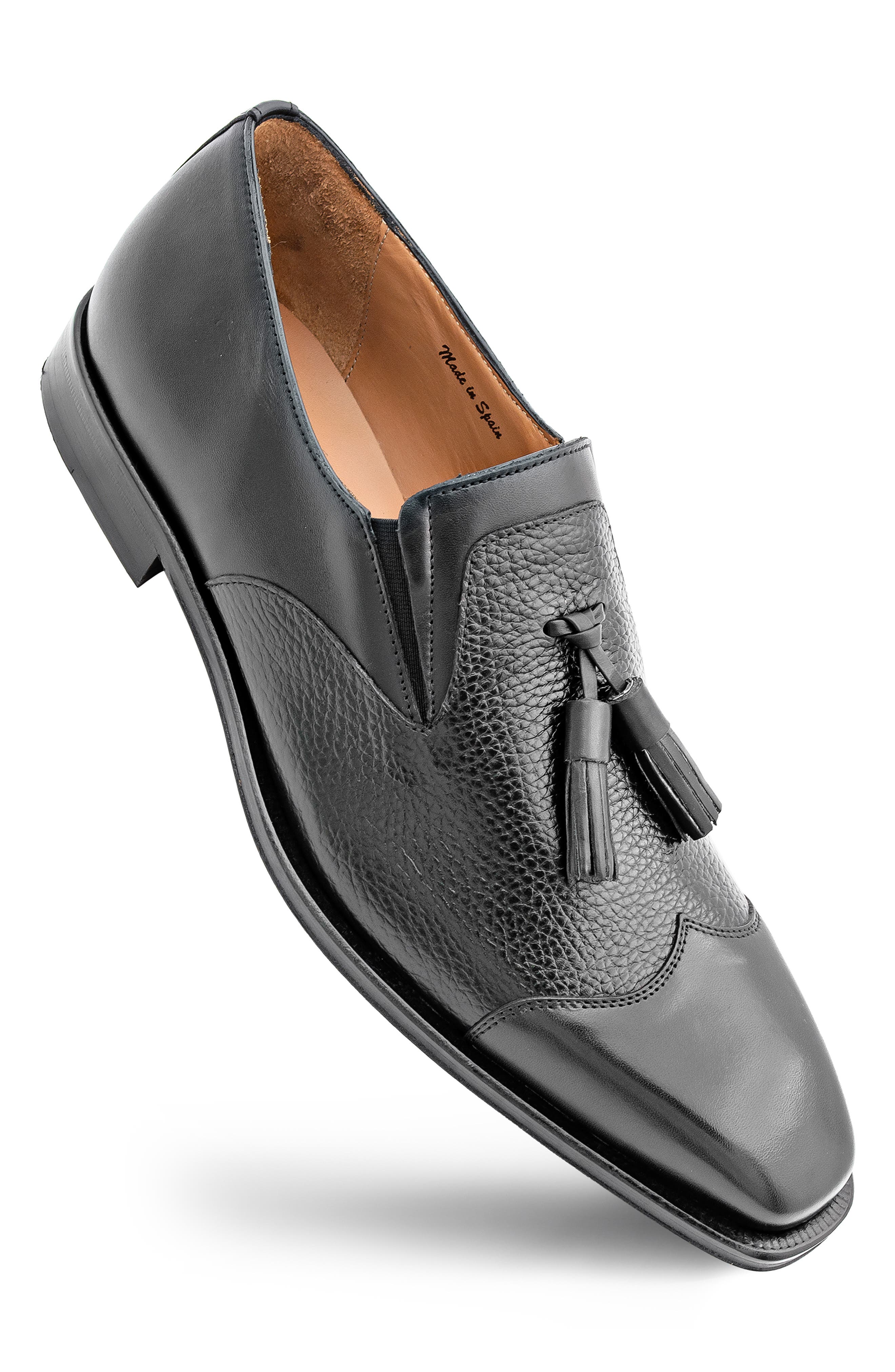 Mezlan Tassel Ornament Leather Loafer, Alternate, color, Black