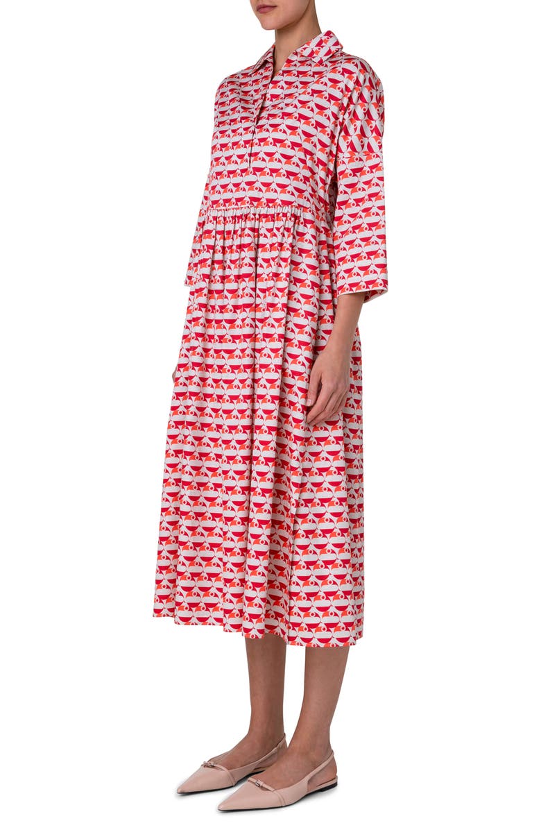 Akris punto Flamingo Dot Print Long Sleeve Cotton Midi Dress, Alternate, color, 