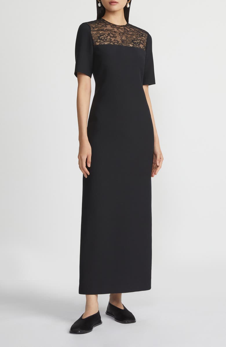 Lafayette 148 New York Lace Yoke Wool & Silk Crepe Sheath Dress, Main, color, 