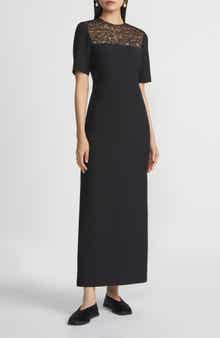 Lafayette 148 New York Lace Yoke Wool & Silk Crepe Sheath Dress