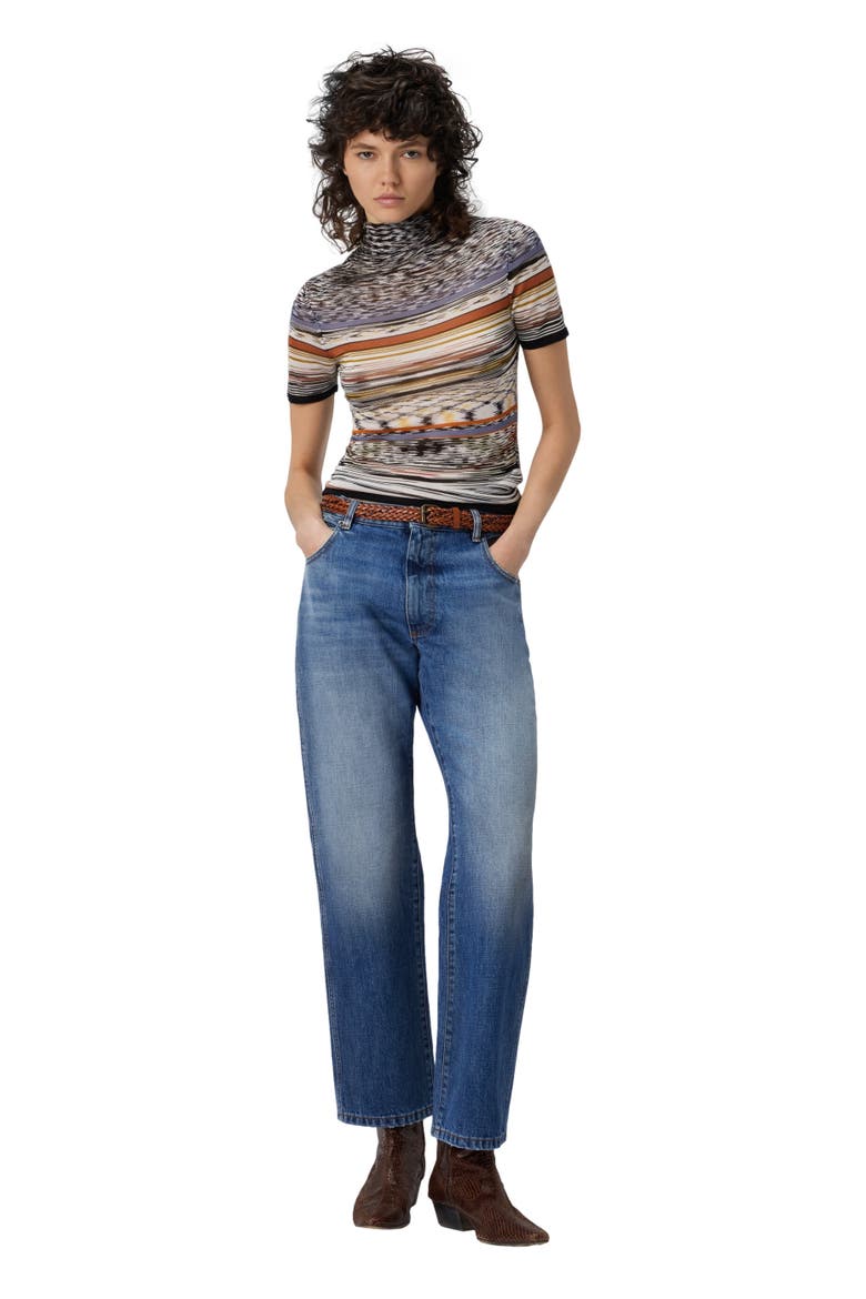 Mock Neck Sweater In Striped Knit, Main, color, Multicoloured