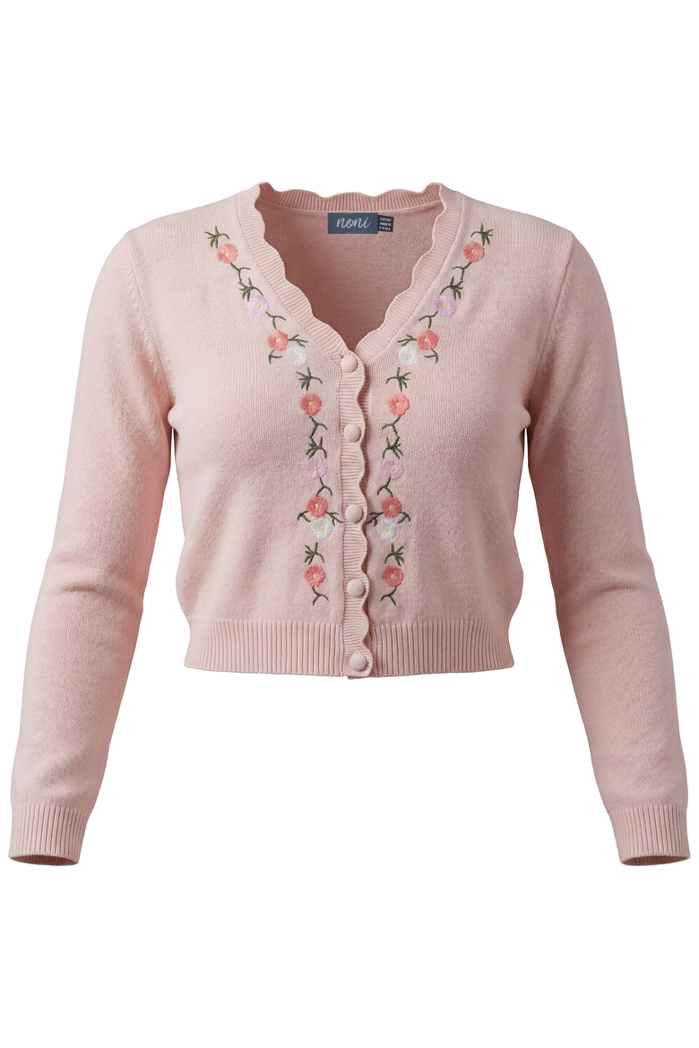 Floral Embroidered Scalloped V-Neck Knit Cardigan, Alternate, color, Pale Pink