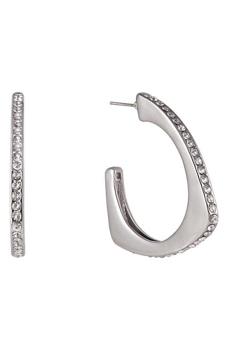 Laundry by Shelli Segal Pavé Triangular Hoop Earrings, Alternate, color, Silver
