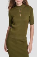 DKNY Cutout Grommet Mock Neck Sweater