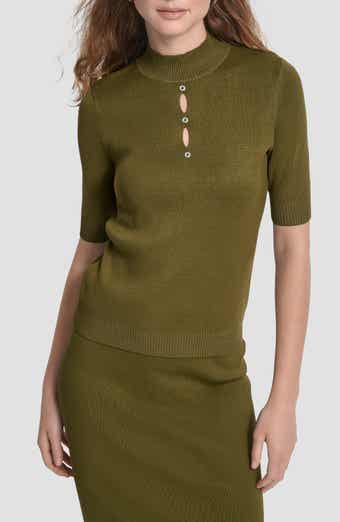 Cutout Grommet Mock Neck Sweater