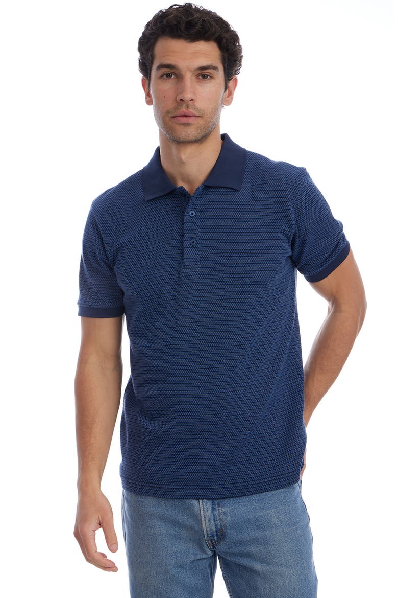 Short Sleeve Ribbed Jacquard Polo, Alternate, color, NAVY