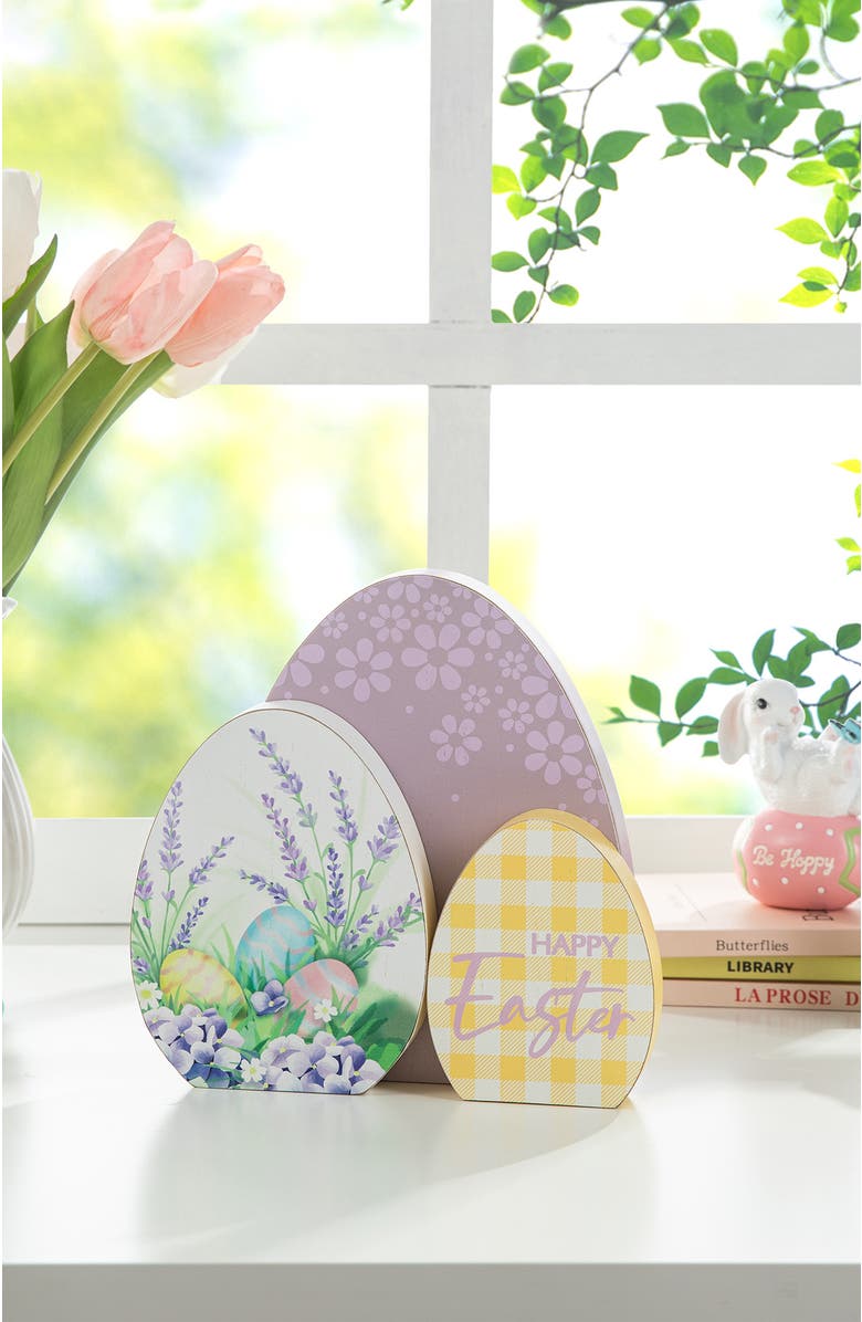Glitzhome 7.75"H Easter Wooden Eggs Table Decor, Alternate, color, Purple