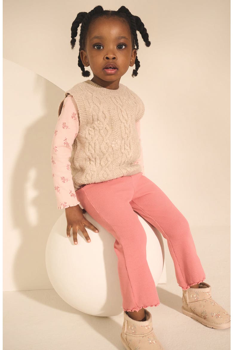 Kids' Floral Long Sleeve T-Shirt, Sweater Vest & Rib Leggings Set, Alternate, color, PINK