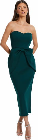 chinese dress ladies Betsy & Adam Women's Satin Bow Crepe Mermaid Gown - Black main image 1