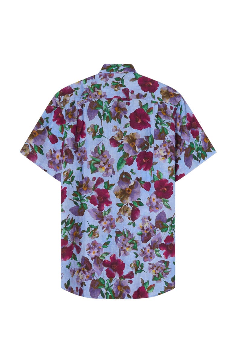 Robert Talbott Morgan Printed Floral Linen Short Sleeve Shirt, Alternate, color, Blue
