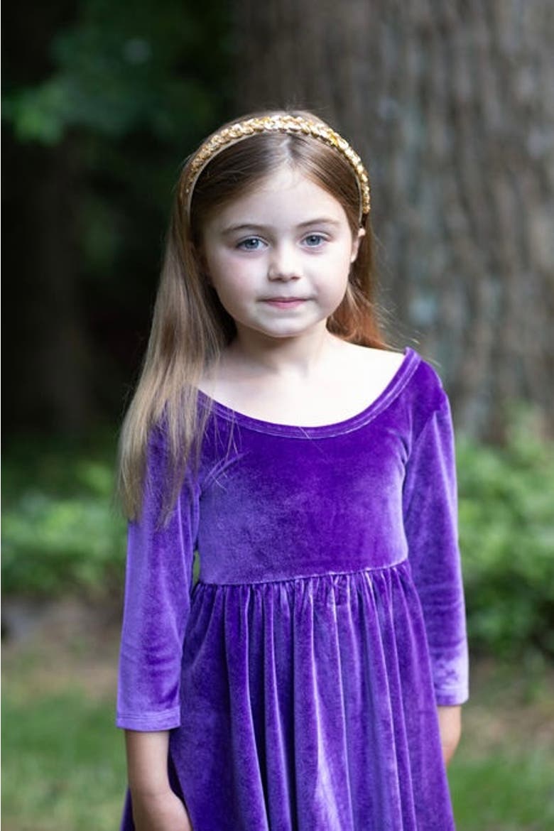 Girls Stretch Velvet Twirly Dress, Alternate, color, Dark Purple