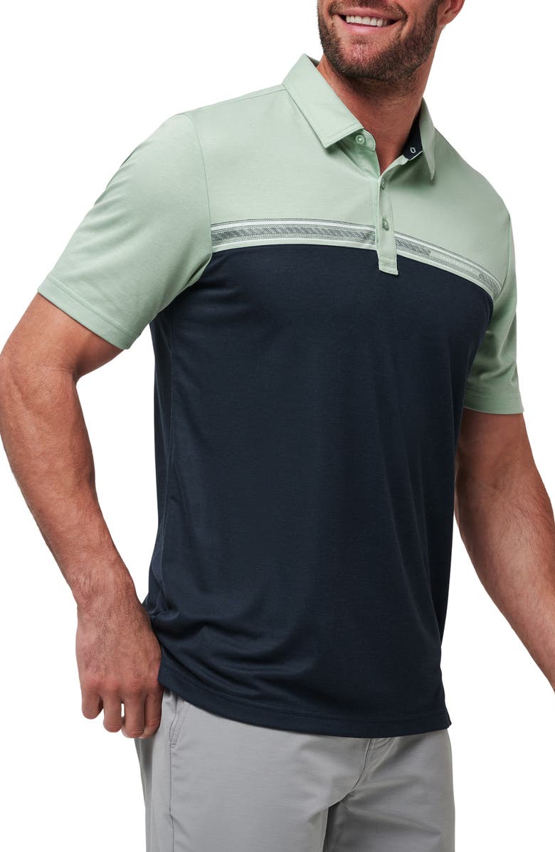 TravisMathew Rustic Route Colorblock Polo, Alternate, color, Jadeite