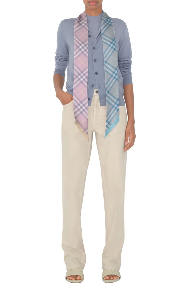 Burberry Check Silk Skinny Scarf, Alternate, color, Dawn/ Drizzle
