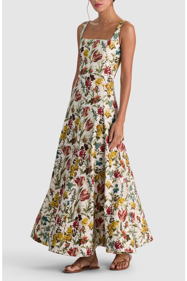 Polly Floral Linen Blend Maxi Dress, Alternate, color, DESERT SPRIGS VANILLA