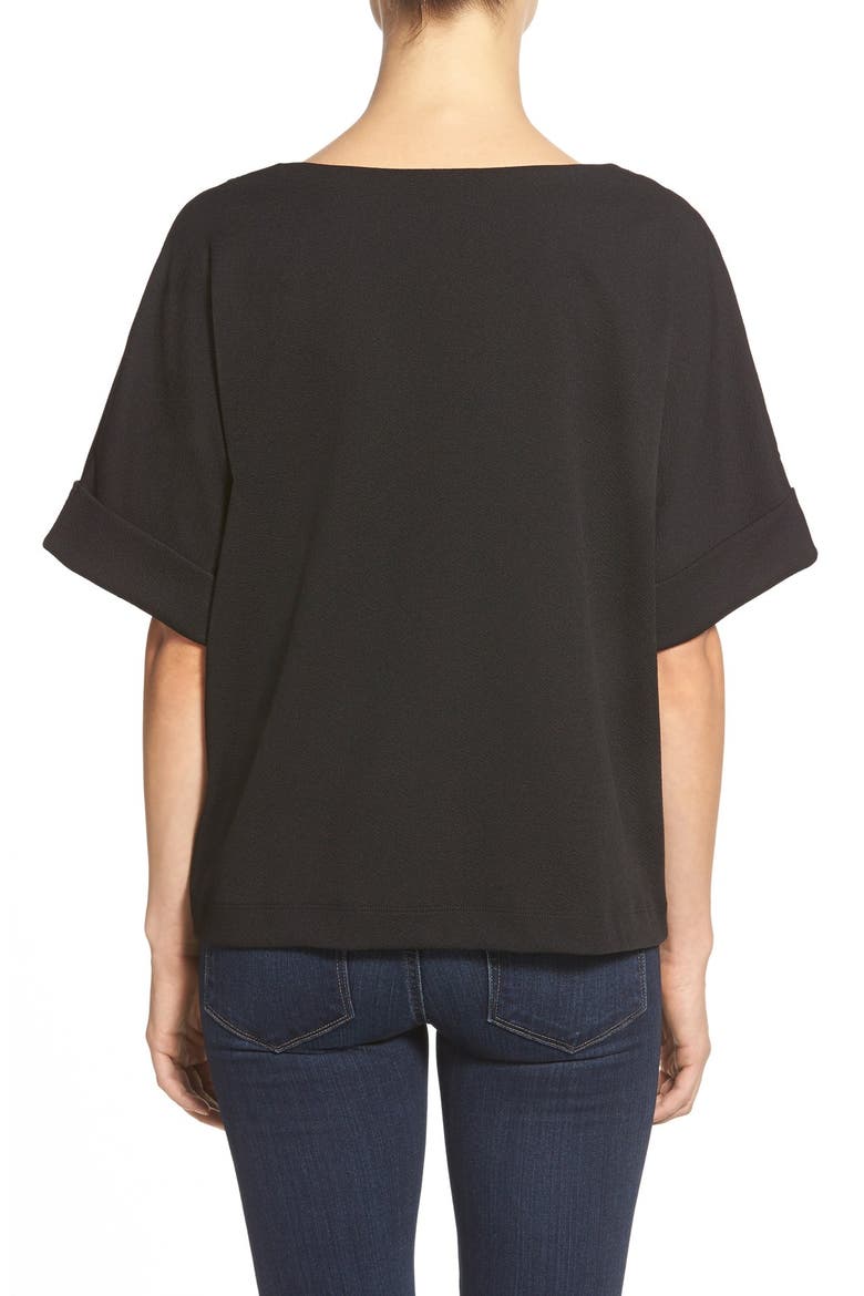 Fringe Detail Short Sleeve Top, Alternate, color, BLACK