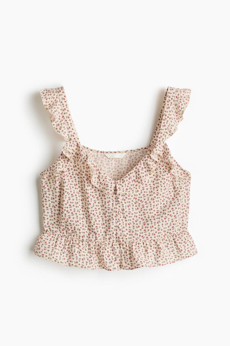 Flounced Button-front Top, Alternate, color, Pale pink/floral