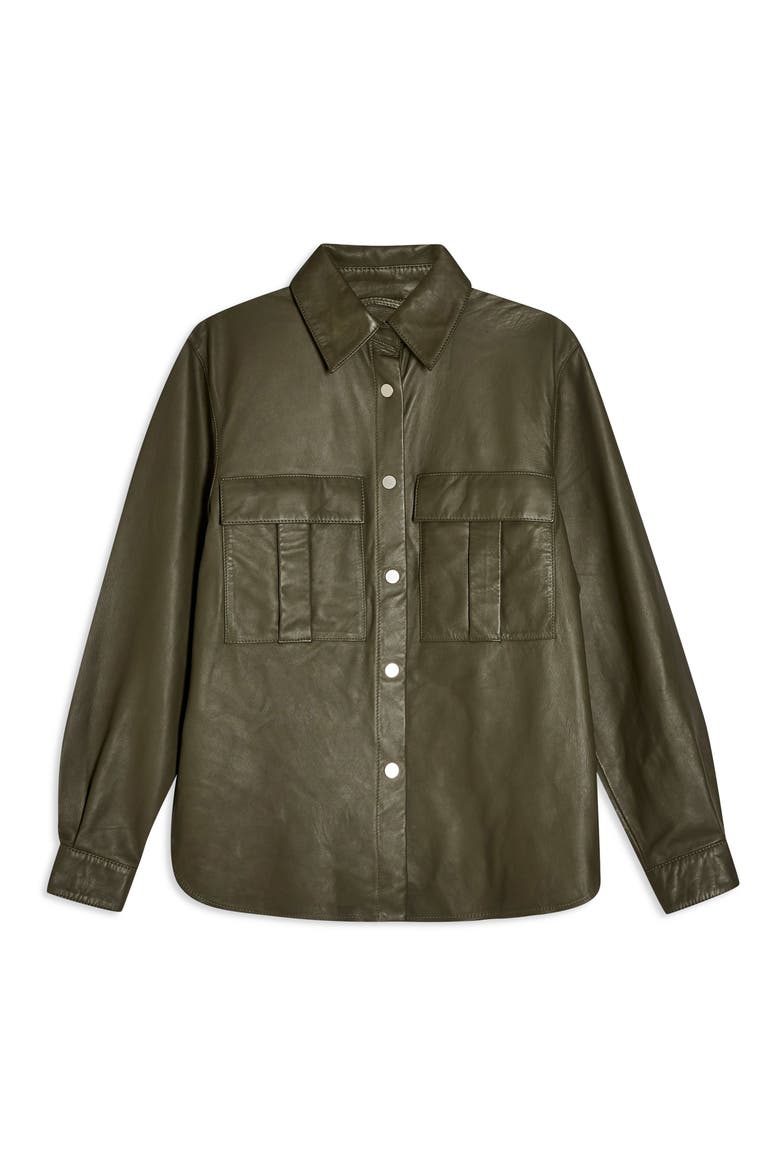 Leather Shirt Jacket, Alternate, color, OLIVE