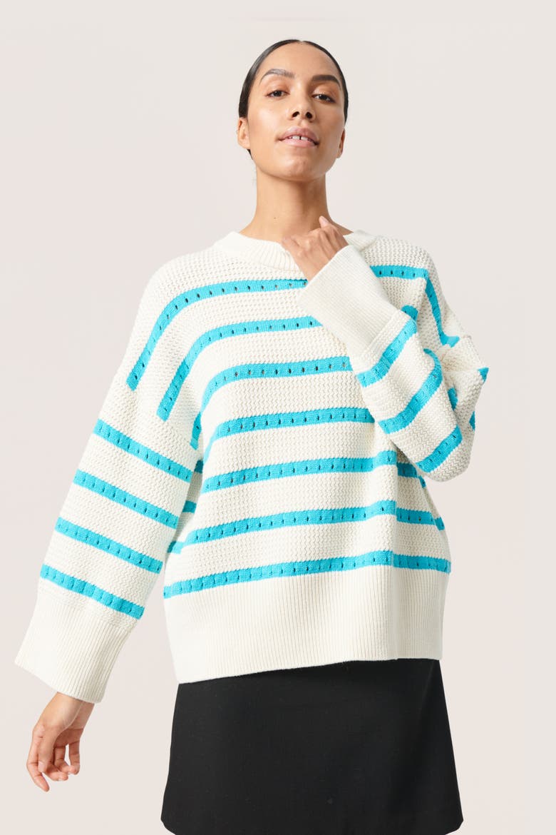 Ravalina Stripes Casual Fit Pullover, Main, color, White and Sea Jet Stripe
