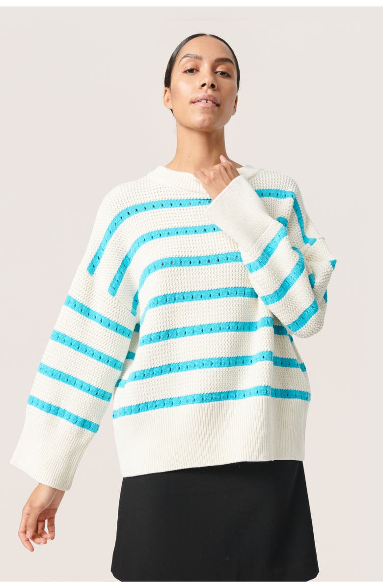 Soaked in Luxury Ravalina Stripes Casual Fit Pullover, Main, color, White And Sea Jet Stripe