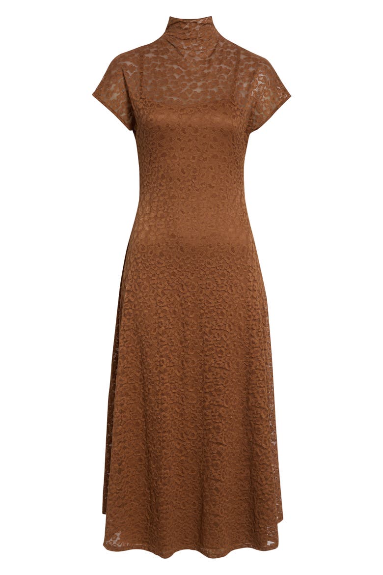 Tesoro Mock Neck Lace Midi Dress, Alternate, color, TOBACCO BROWN
