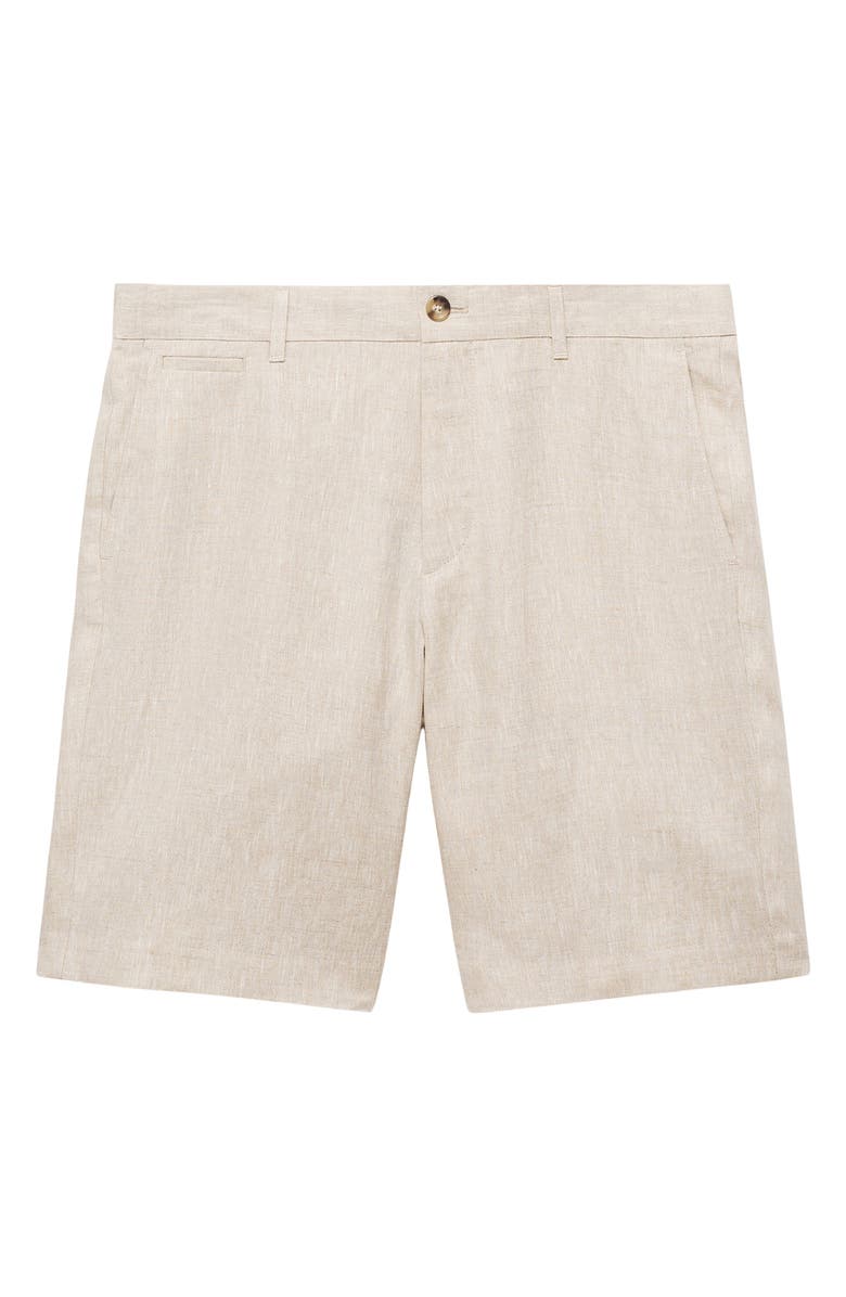 MANGO Slim Fit Flat Front Linen Bermuda Chino Shorts, Alternate, color, Ecru