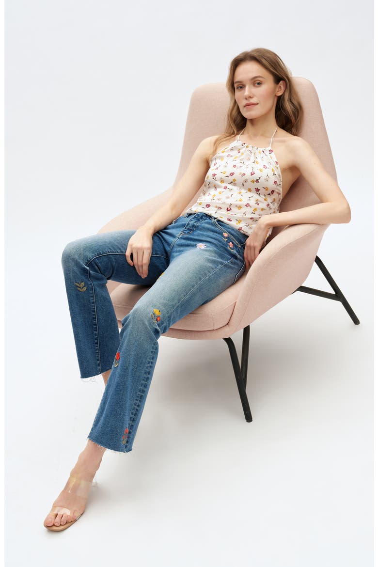 Floral Embroidered High Waist Bootcut Jeans, Alternate, color, MEDIUM BLUE
