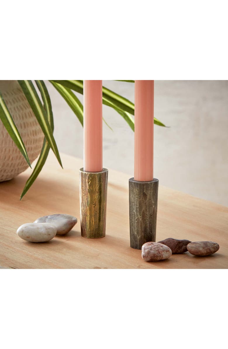 tag Hammered Tall Taper Candle Holder Antique Brass Gold Iron, Alternate, color, Gold