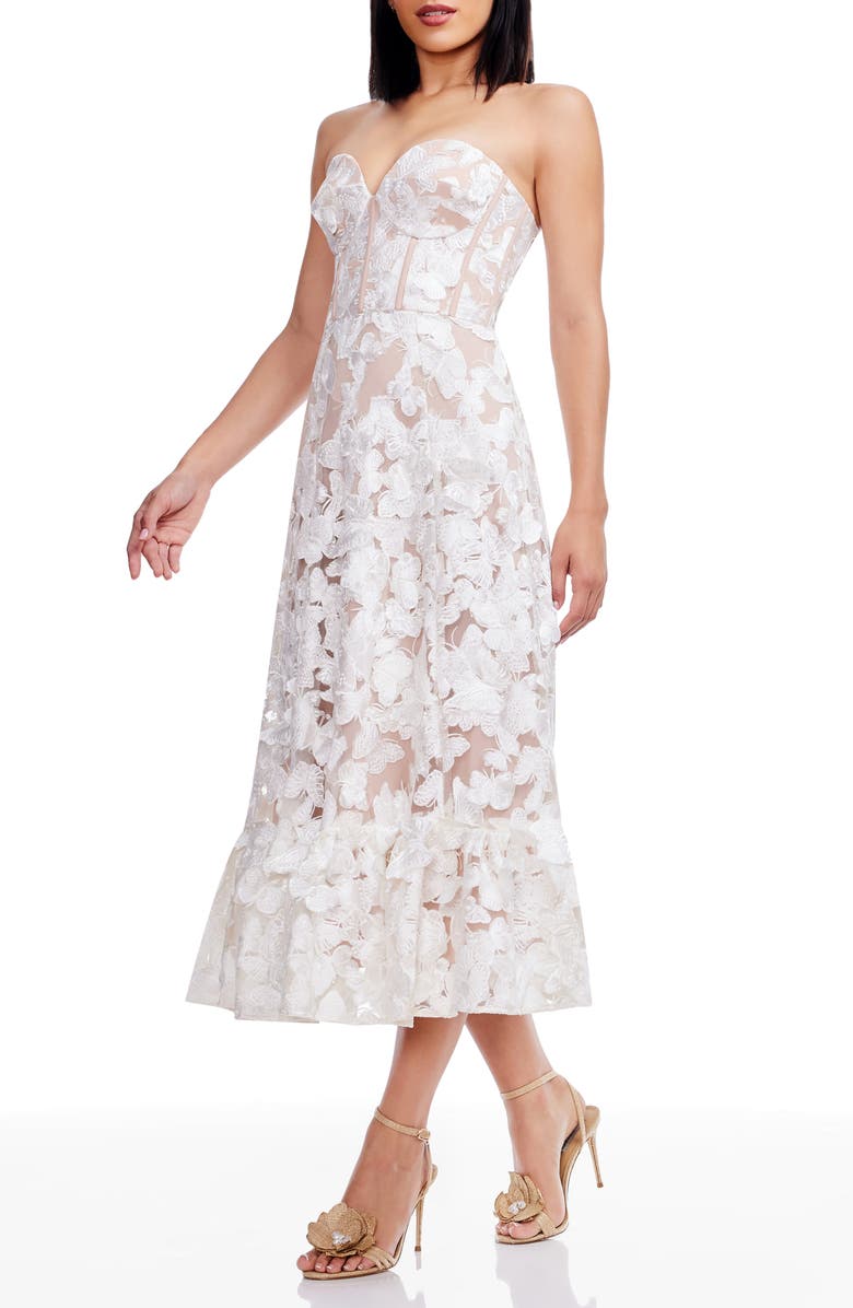 Carina Butterfly Appliqué Strapless Cocktail Midi Dress