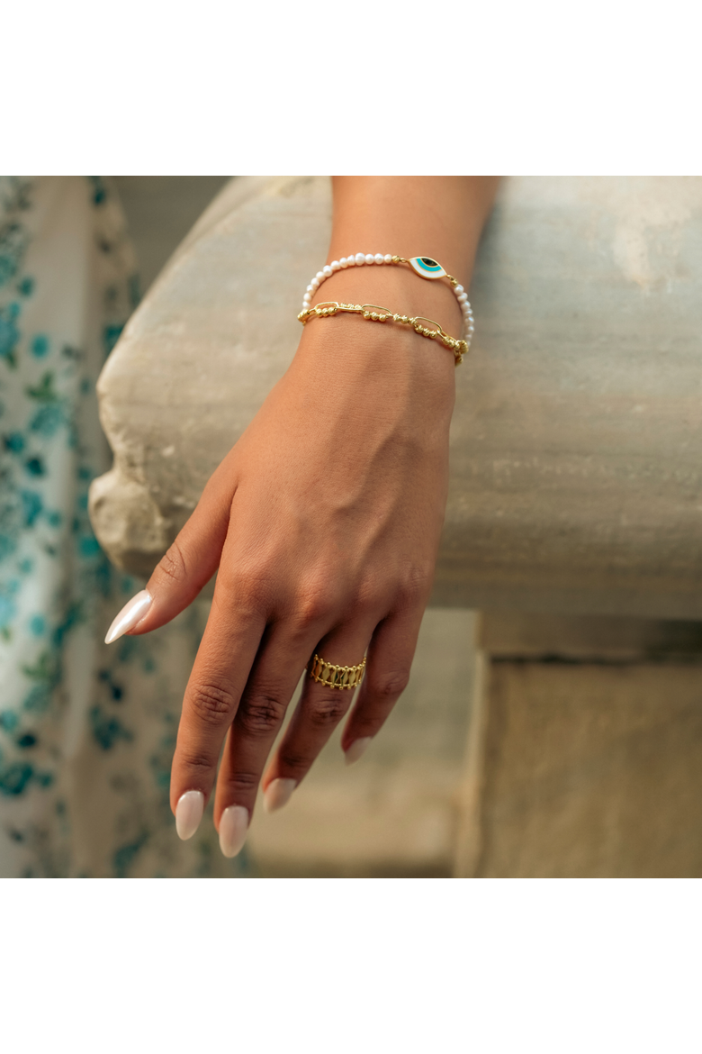 Sterling Silver Paperclip and Beaded Twisted Chain Bracelet, Alternate, color, Gold