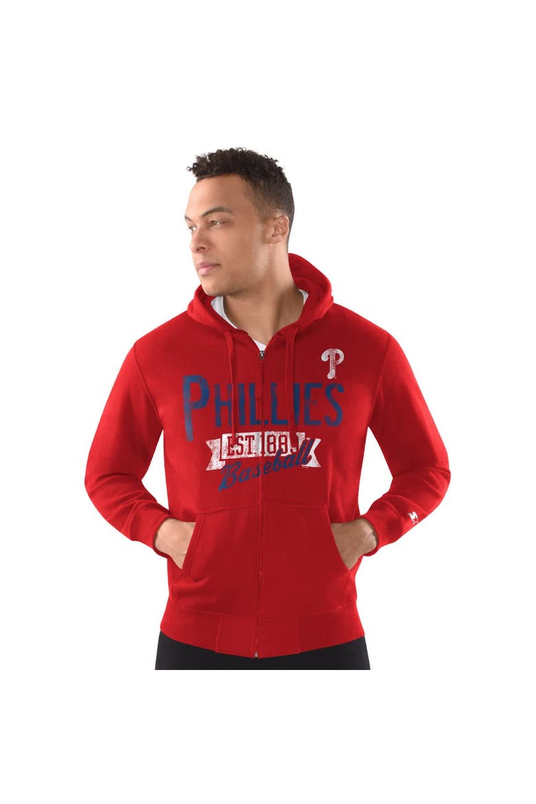Men's Starter  Red Philadelphia Phillies Distressed Full-Zip Hooded Jacket, Main, color, Red