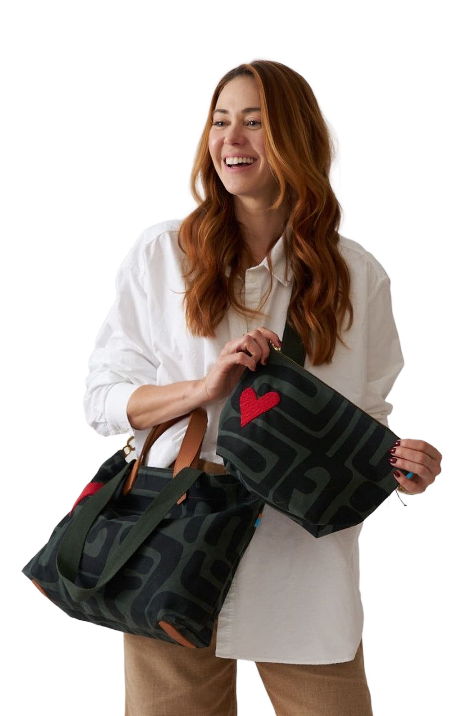 Ubuntu Life Large Convertible Pouch - Safari Kuba with Beaded Red Heart, Alternate, color, 