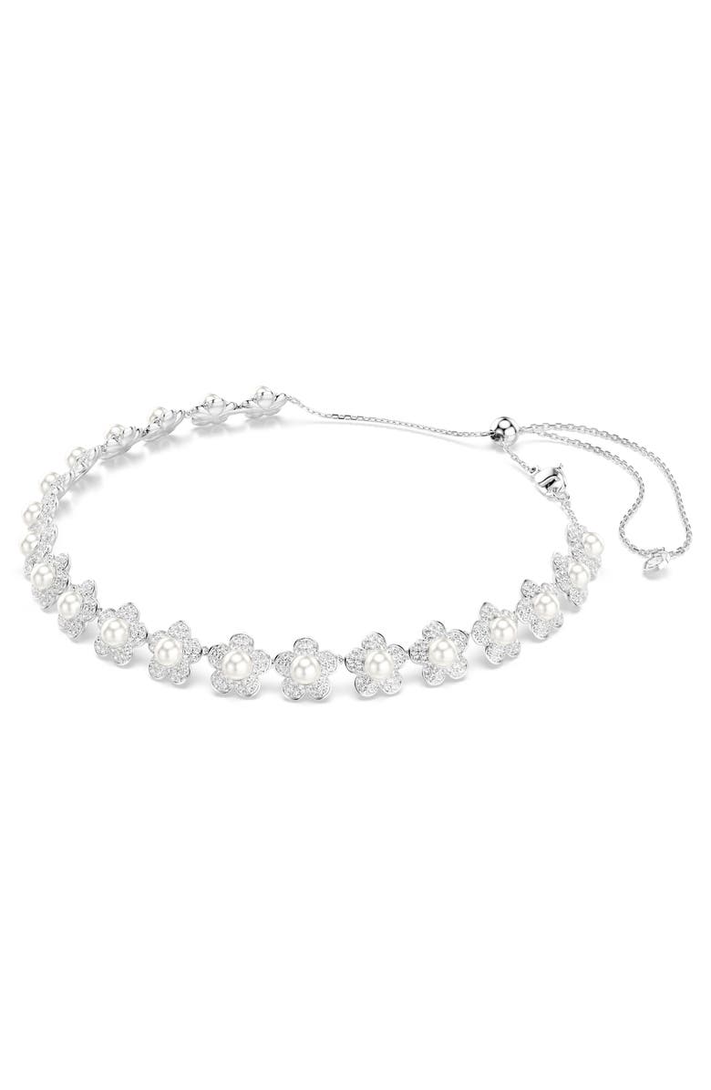 Swarovski x Ariana Grande Crystal Faux Pearl Choker Necklace, Alternate, color, Silver/ White