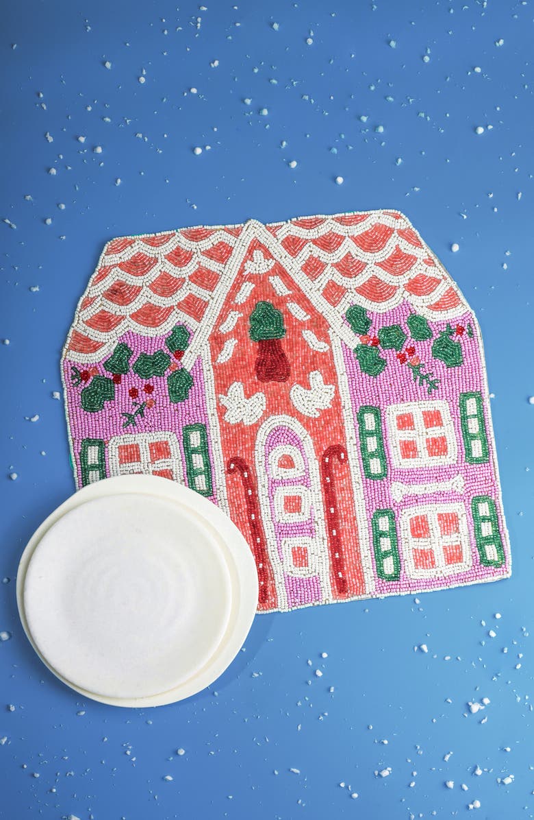 Tiramisu Gingerbread House Beaded Placemat, Alternate, color, Pink