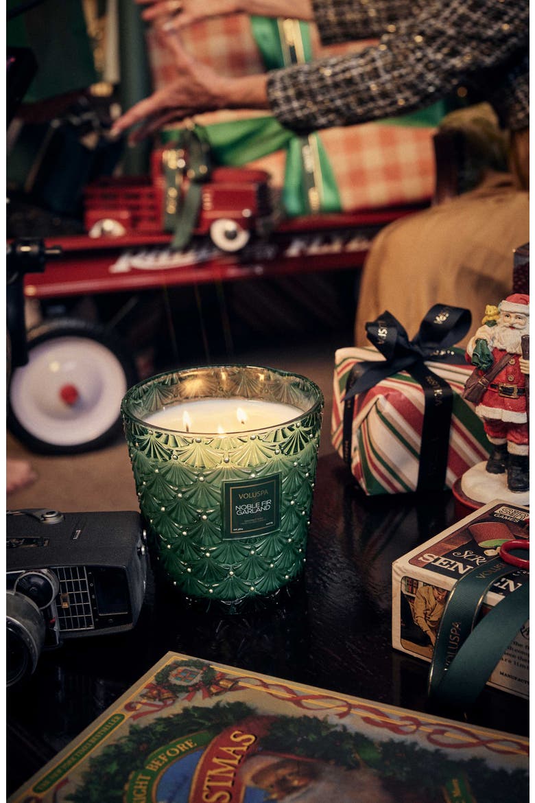 Noble Fir Garland Three-Wick Hearth Candle, Alternate, color, GREEN