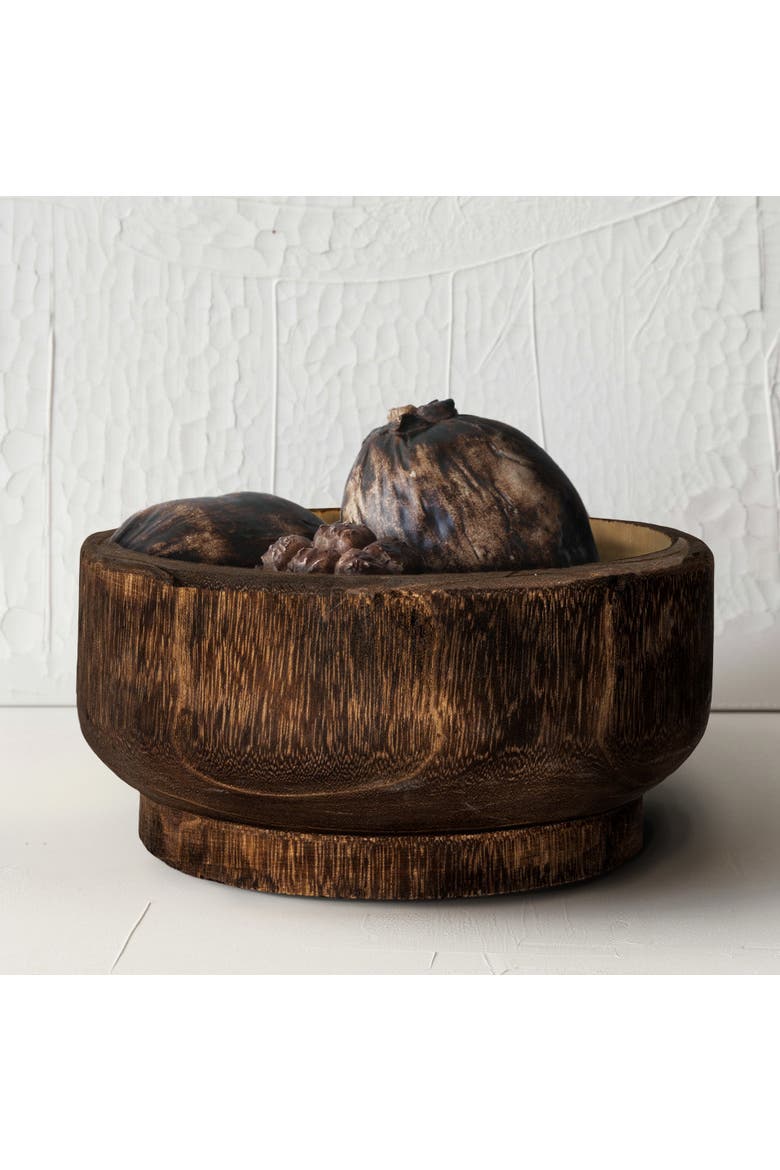 Round Paulownia Wood Decorative Bowl, Marbled Brown Finish, Alternate, color, Black