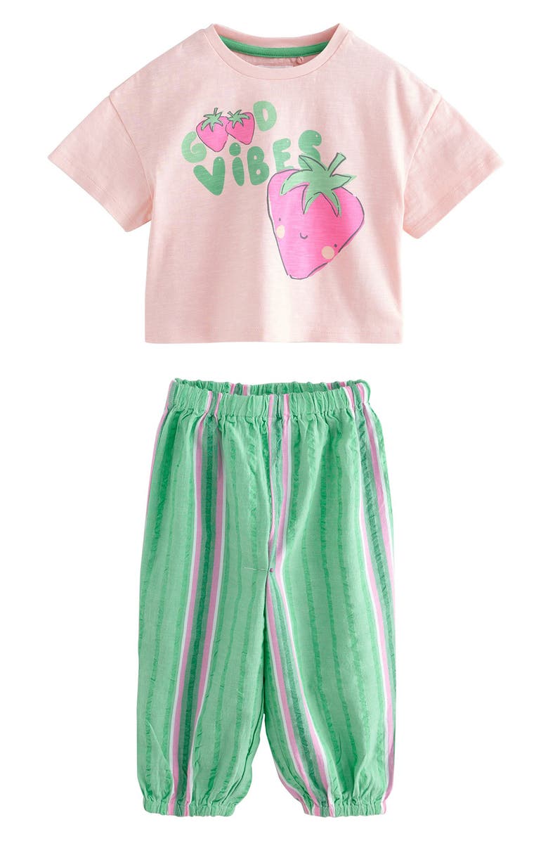 NEXT Kids' Cherry Good Vibes Cotton Graphic T-Shirt & Pants Set, Main, color, Green