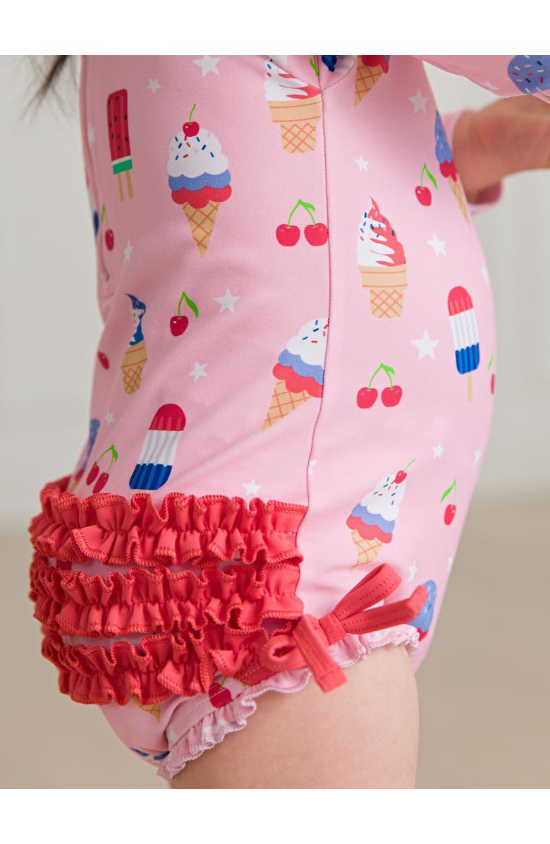 RuffleButts Baby Girls UPF50+ Sun Protected Americana Long Sleeve One Piece Rash Guard, Alternate, color, 