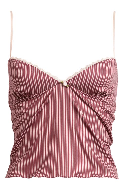 Bella Venice Gigi Stripe Lace Trim Crop Camisole In Pink