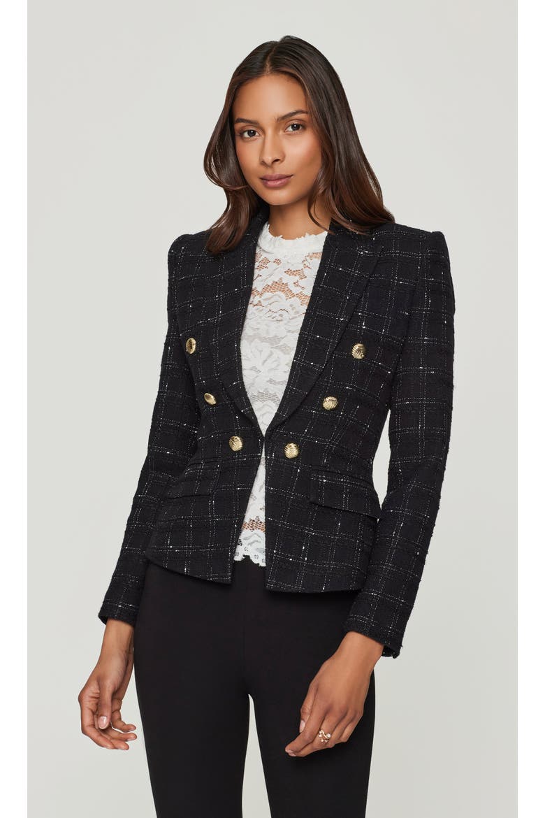Elsa Windowpane Tweed Blazer, Alternate, color, Black/White