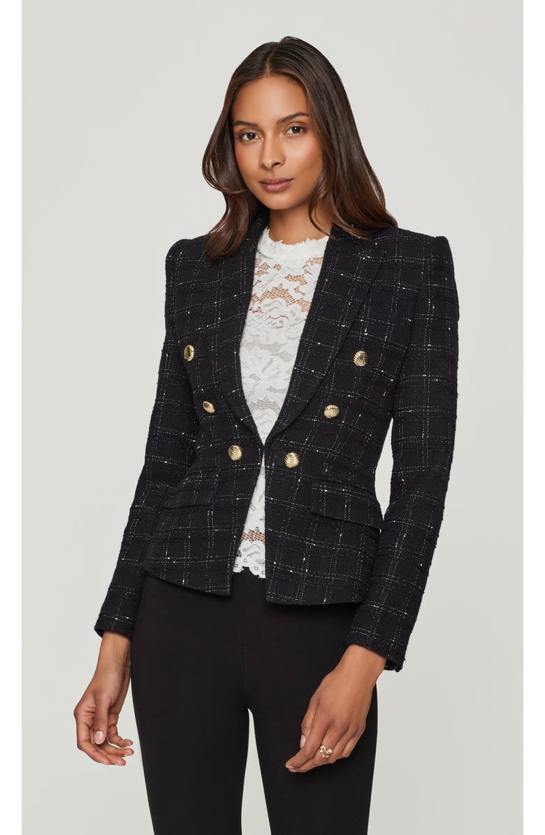 Generation Love Elsa Windowpane Tweed Blazer, Alternate, color, Black/White