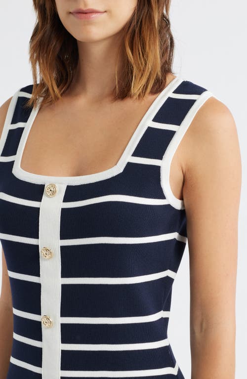 Zoe And Claire Stripe Button-up Sweater Dress In Blue