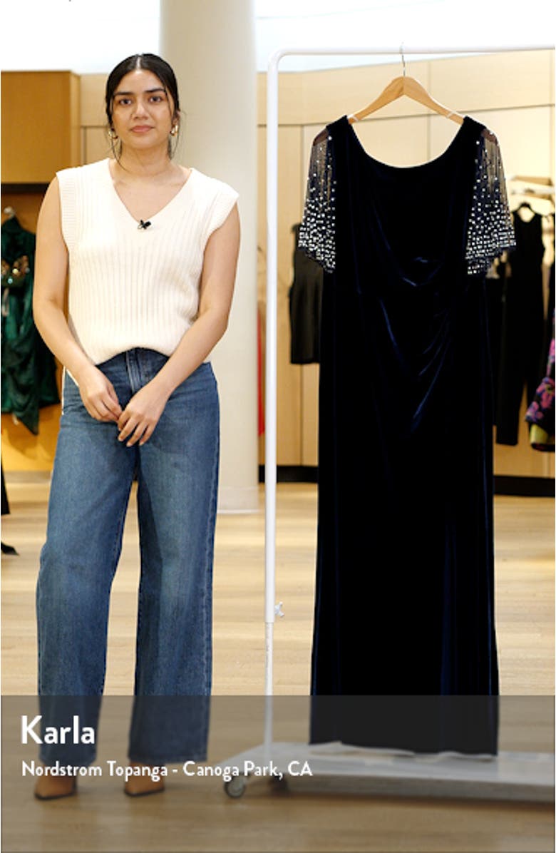 Embellished Flutter Sleeve Velvet Trumpet Gown, sales video thumbnail