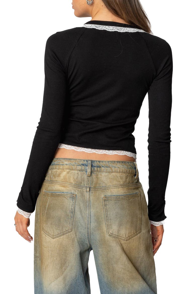 Edith Lace Trim Crop Top, Alternate, color, BLACK-AND-WHITE