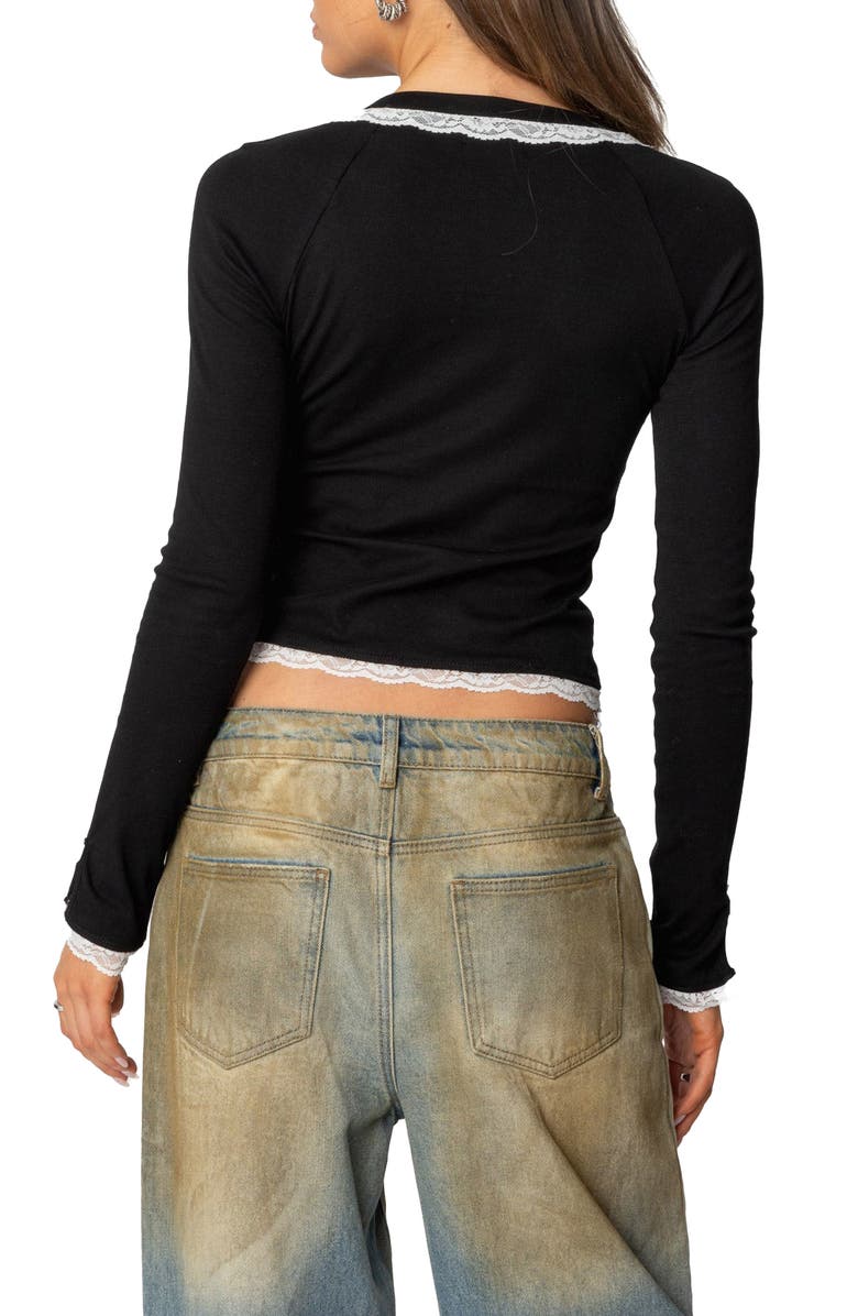 EDIKTED Edith Lace Trim Crop Top, Alternate, color, Black-And-White