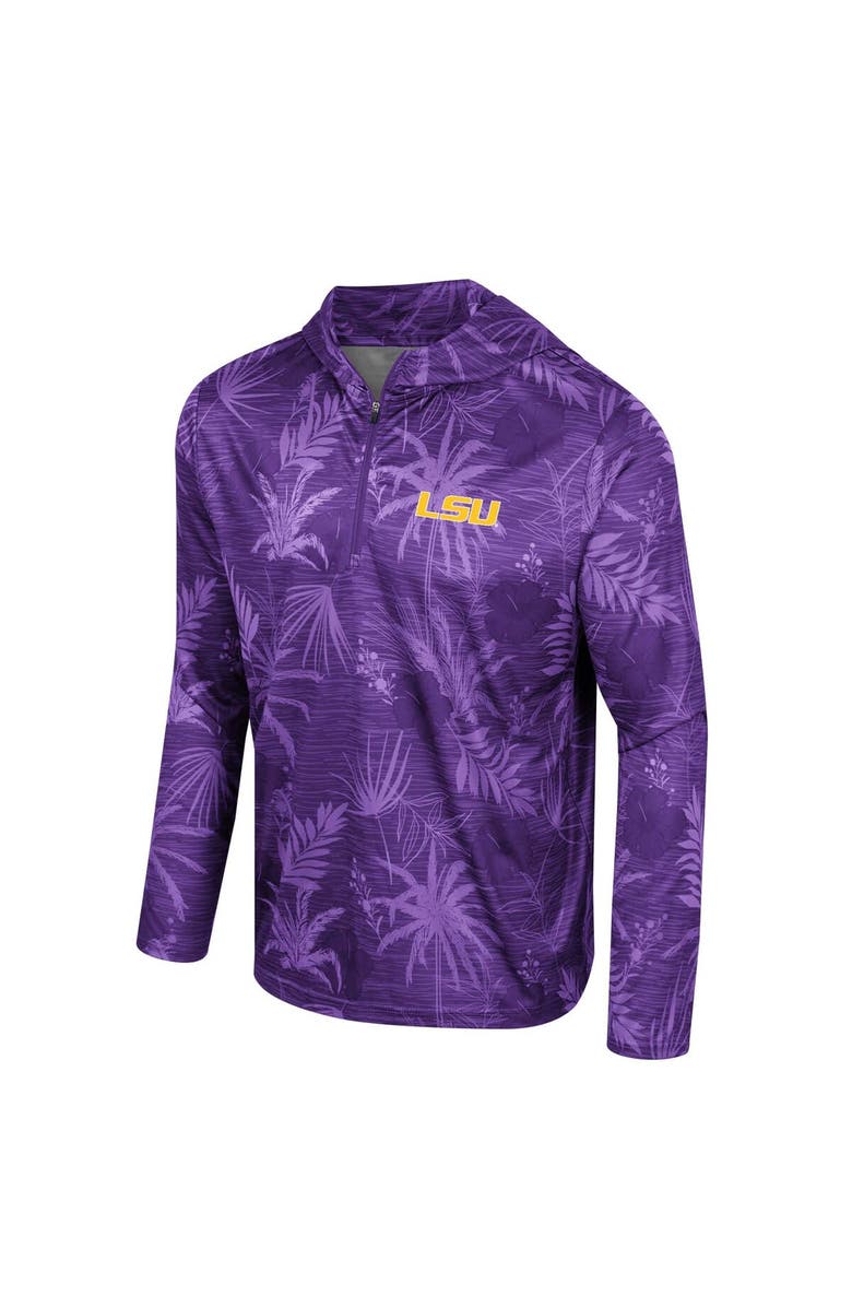 COLOSSEUM Men's Colosseum Purple LSU Tigers Palms Printed Lightweight Quarter-Zip Hooded Top, Alternate, color, Purple