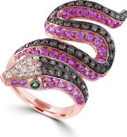 EFFY 14K Rose Gold Diamond, Pink Sapphire & Tsavorite Serpent Ring