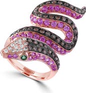 EFFY 14K Rose Gold Diamond, Pink Sapphire & Tsavorite Serpent Ring